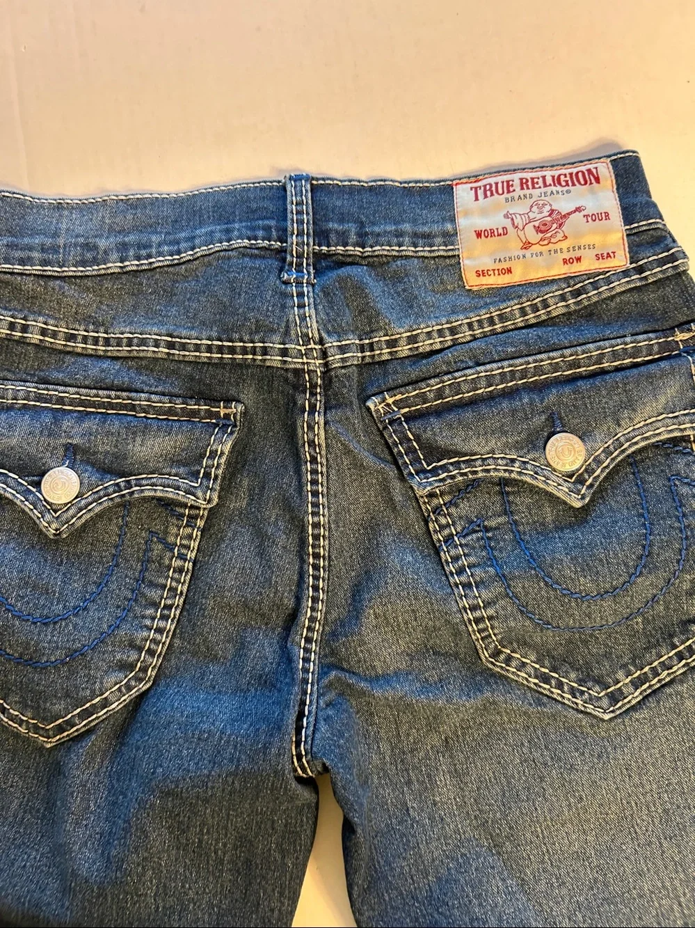 True Religion Men’s Ricky Big T Flap Relaxed Straight Denim Shorts Sz 30